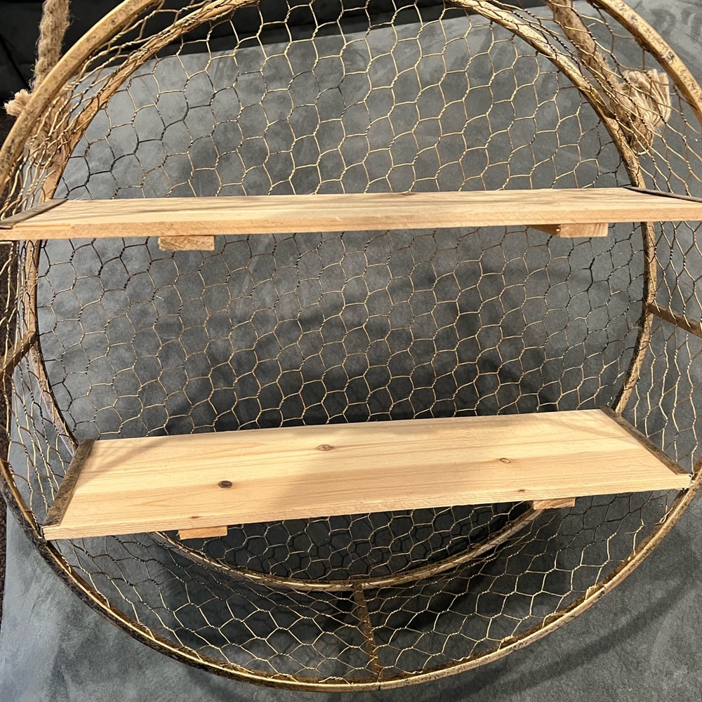 Rustic Brown Wall Shelf with Metal Frame